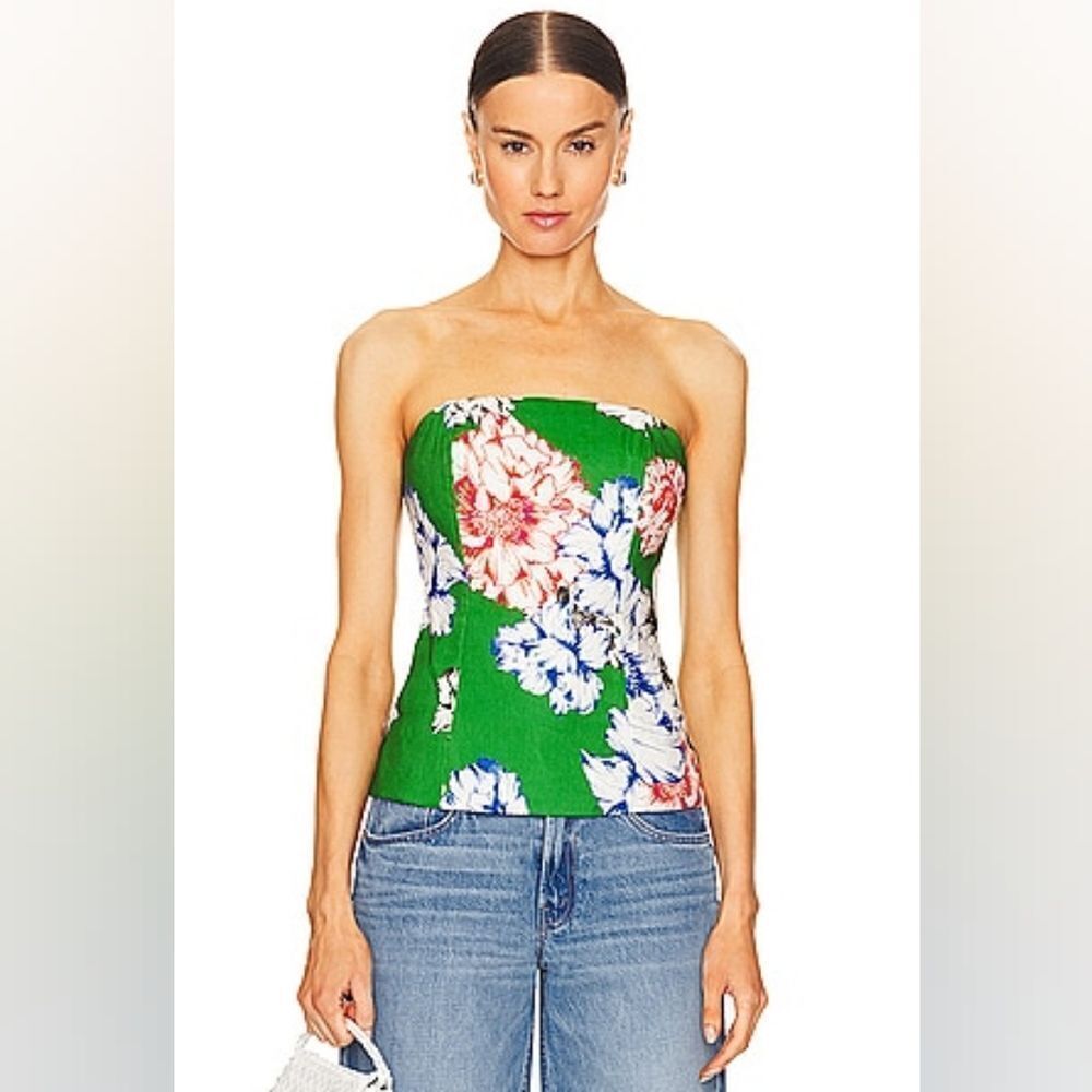 Milly Aiden Petals In Bloom Linen Blend Top in Green Floral - Size P (0-2)